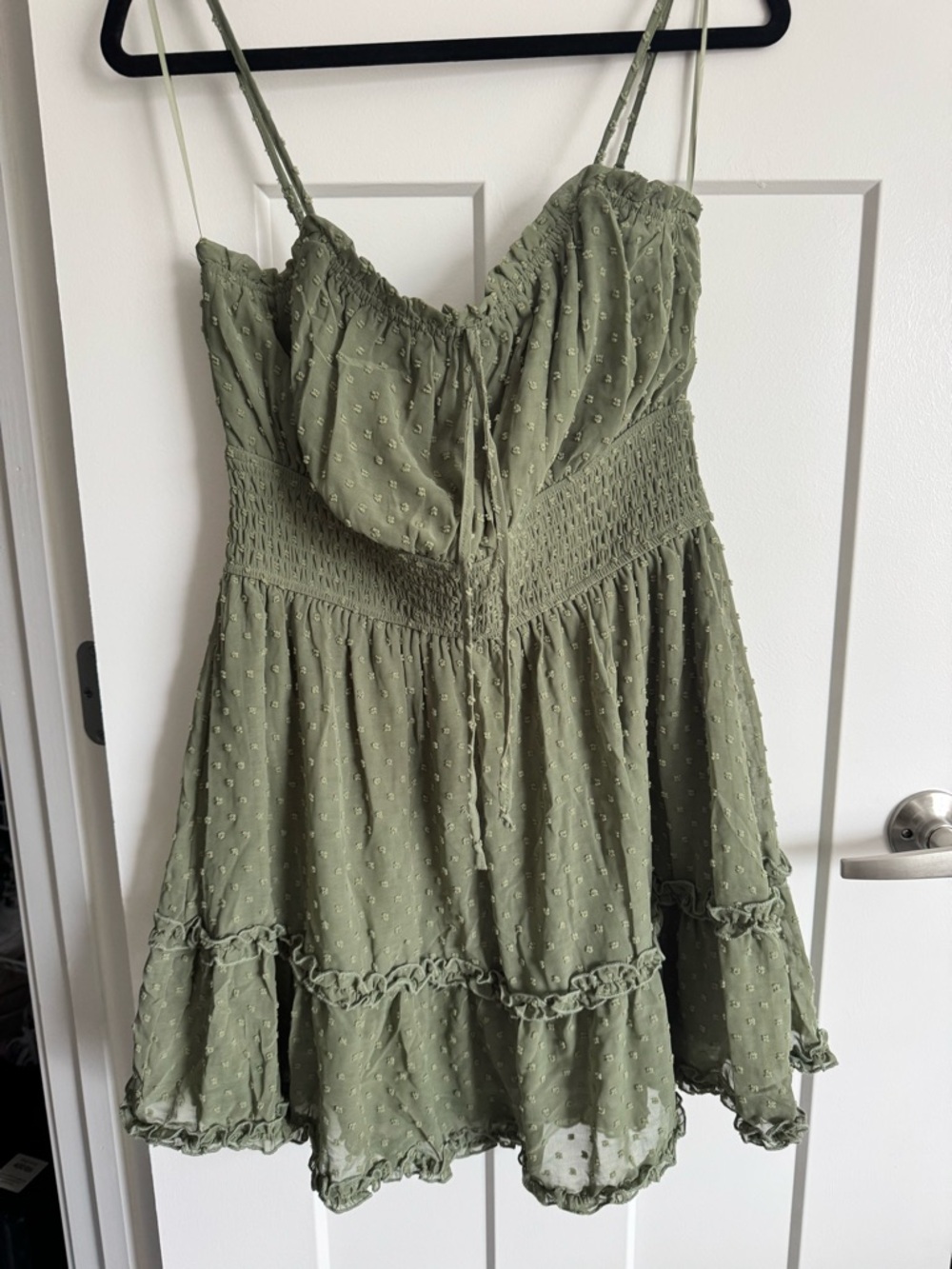 Francesca’s Blue Rain Sage Green Smocked Babydoll Dress Size L Cottagecore